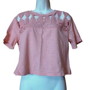 Rue 21 Women's Medium Short Sleeve Peach Crochet Crop Top Pullover